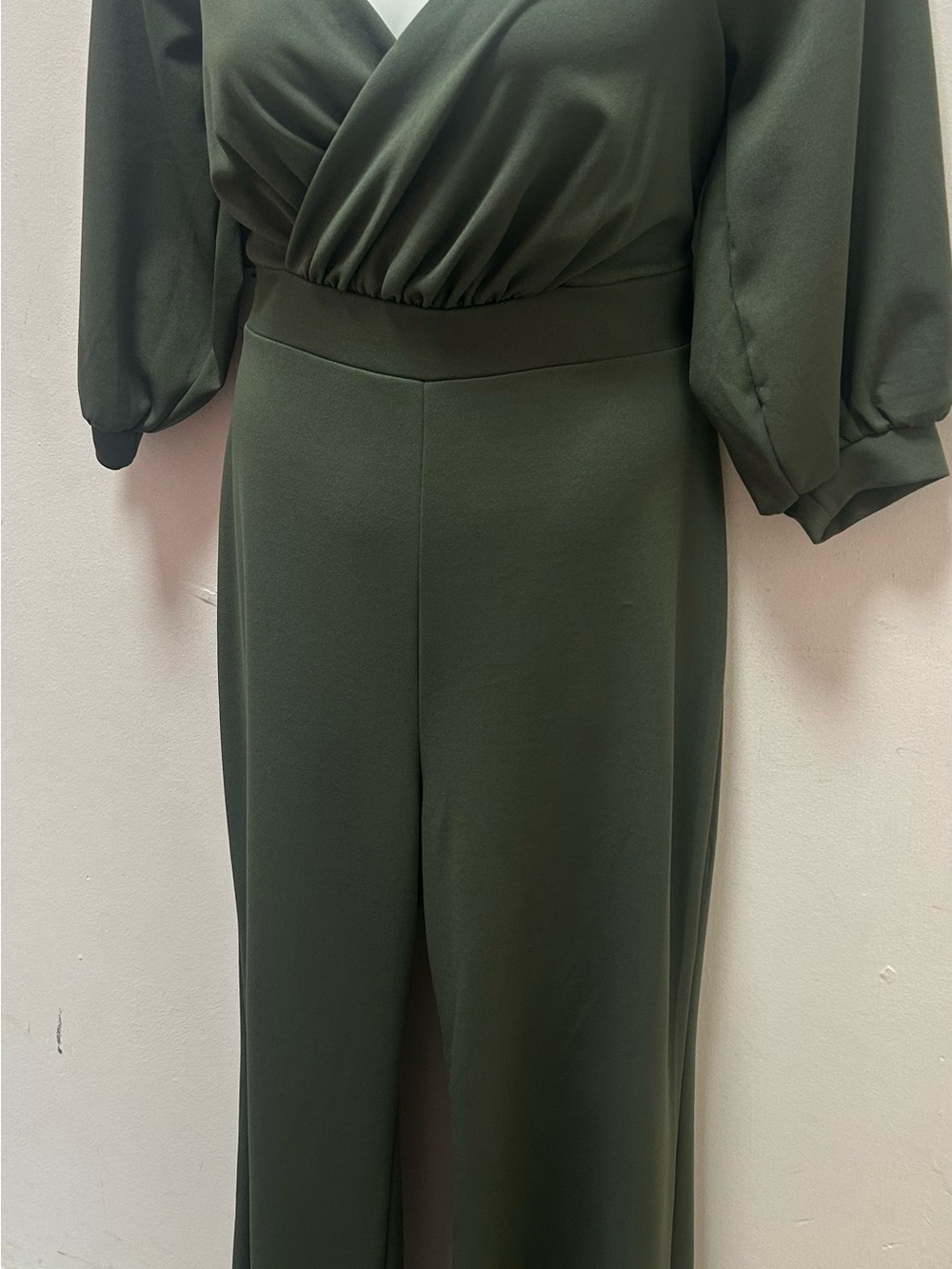 Draped Olive Green Wrap-Front Jumpsuit